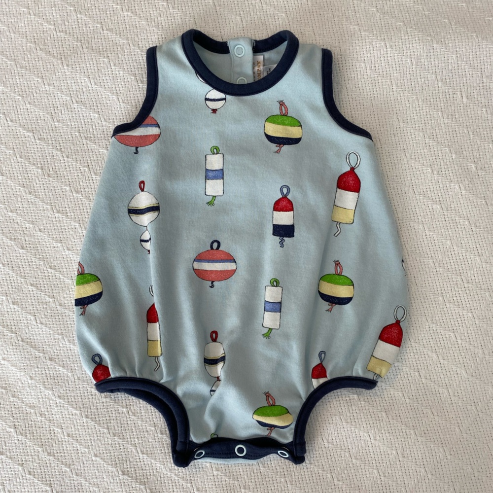 Beaufort Bonnet Patton Play Bubble (Unisex) in Winding Bay Buoy print 0-3M EUC
